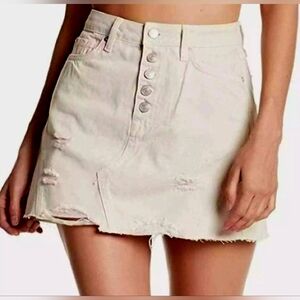 We The Free Free People 100% Cotton Mini Skirt Distressed OffWhite 24/XXS